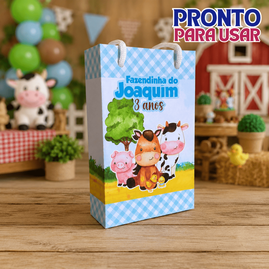 Sacola Surpresa P Personalizada Fazendinha Azul - Lembrancinha Festa Infantil - Aniversário - CAIXAS MONTADAS