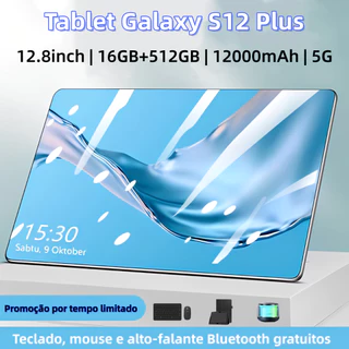 【Teclado e mouse grátis】Tablet Galaxy S12 Plus 12.8polegadas, 16 GB + 512 GB, bateria de 12000 mAh,