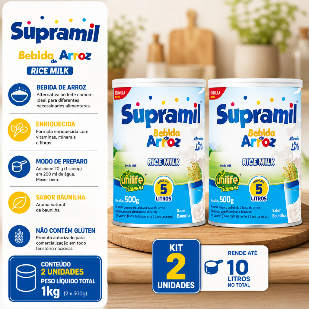 Kit 2 Supramil Bebida de Arroz Kids Unilife 500g