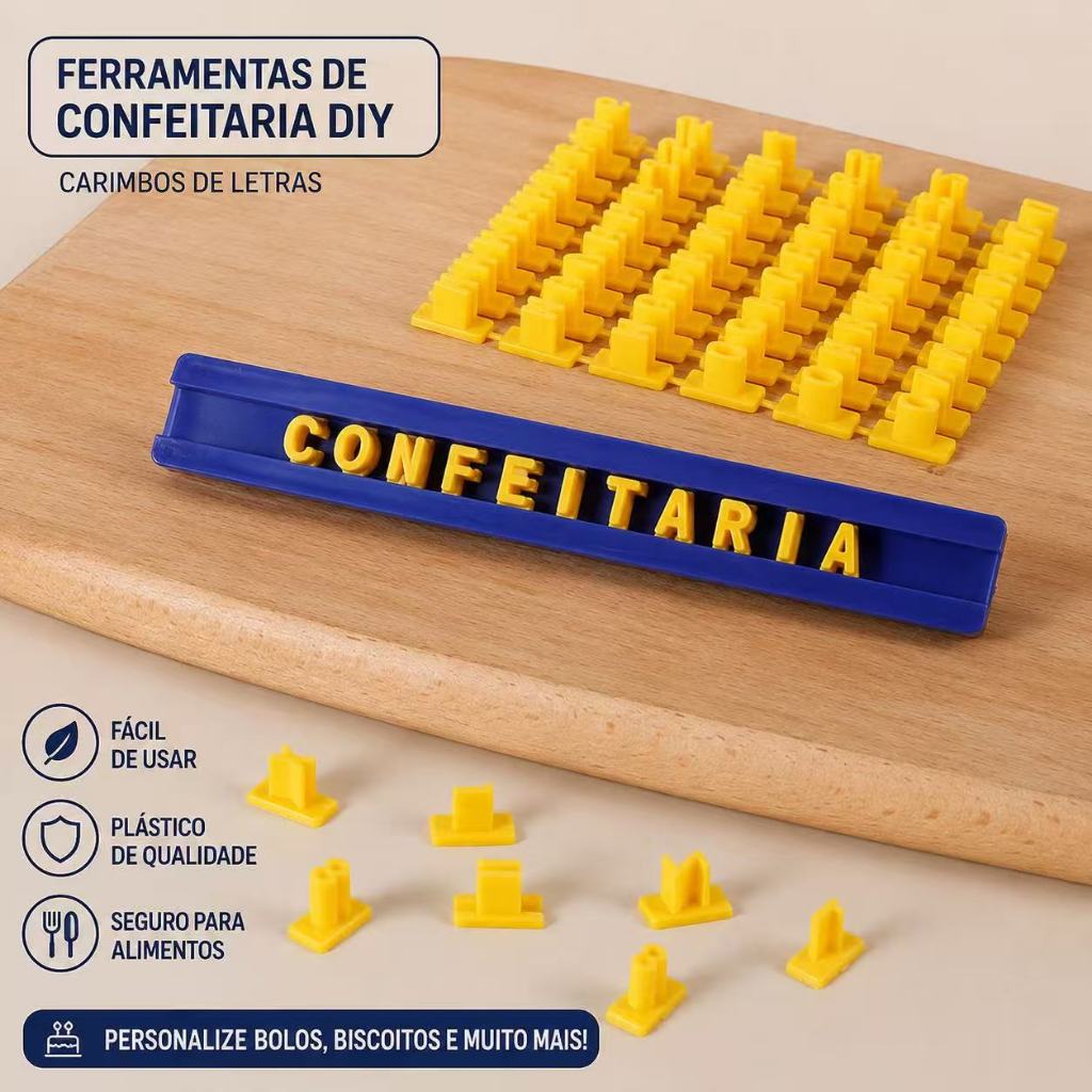 Carimbo Mini Marcador Letras e Números Pasta Americana - Plástico Resistente  Ideal para Biscoitos