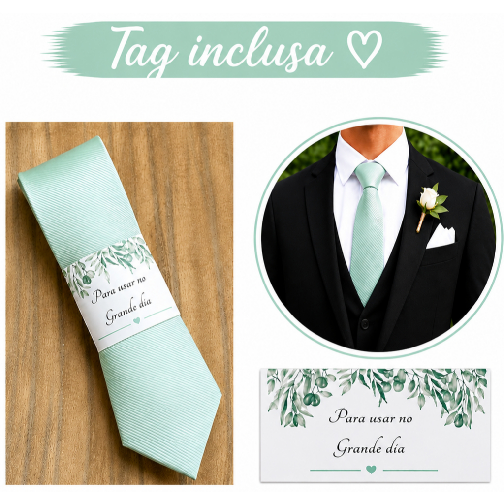 Kit 1 a 4 Gravatas Verde Sálvia para Padrinhos Casamento