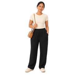 Calça Pantalona Feminina em Viscolycra com Bolsos e Cós Elástico Tecido Leve e Confortável