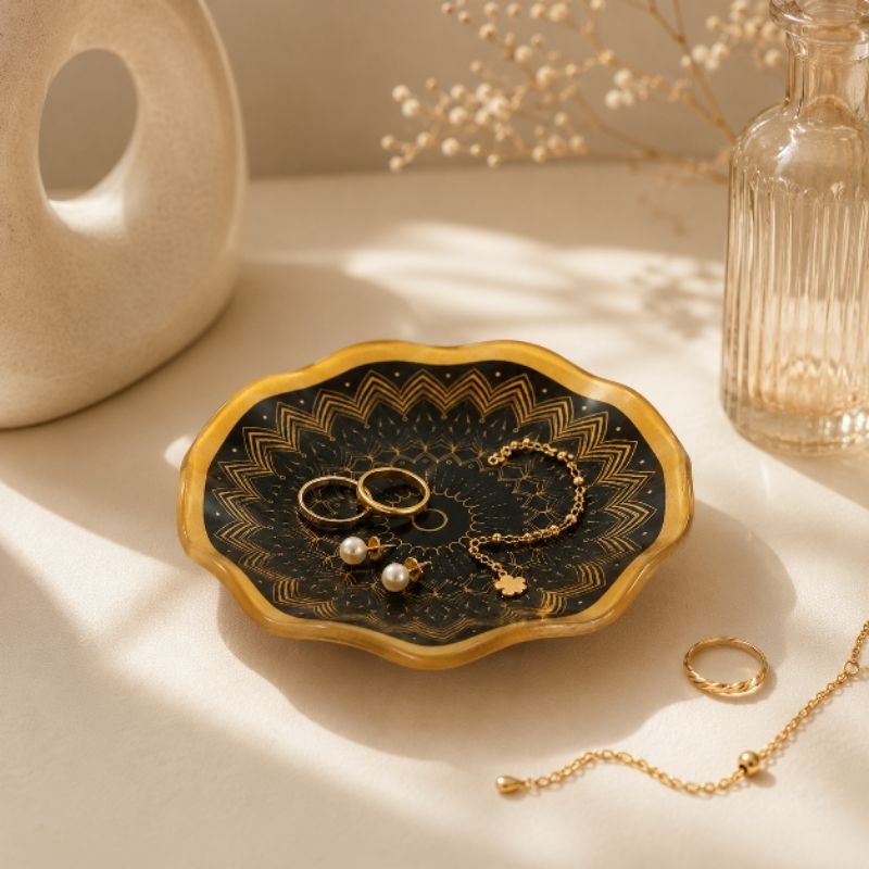 Imagem Porta Objetos, Jóias, Pedras em Vidro Mandala Artesanal Elegante Decorativo e Versátil