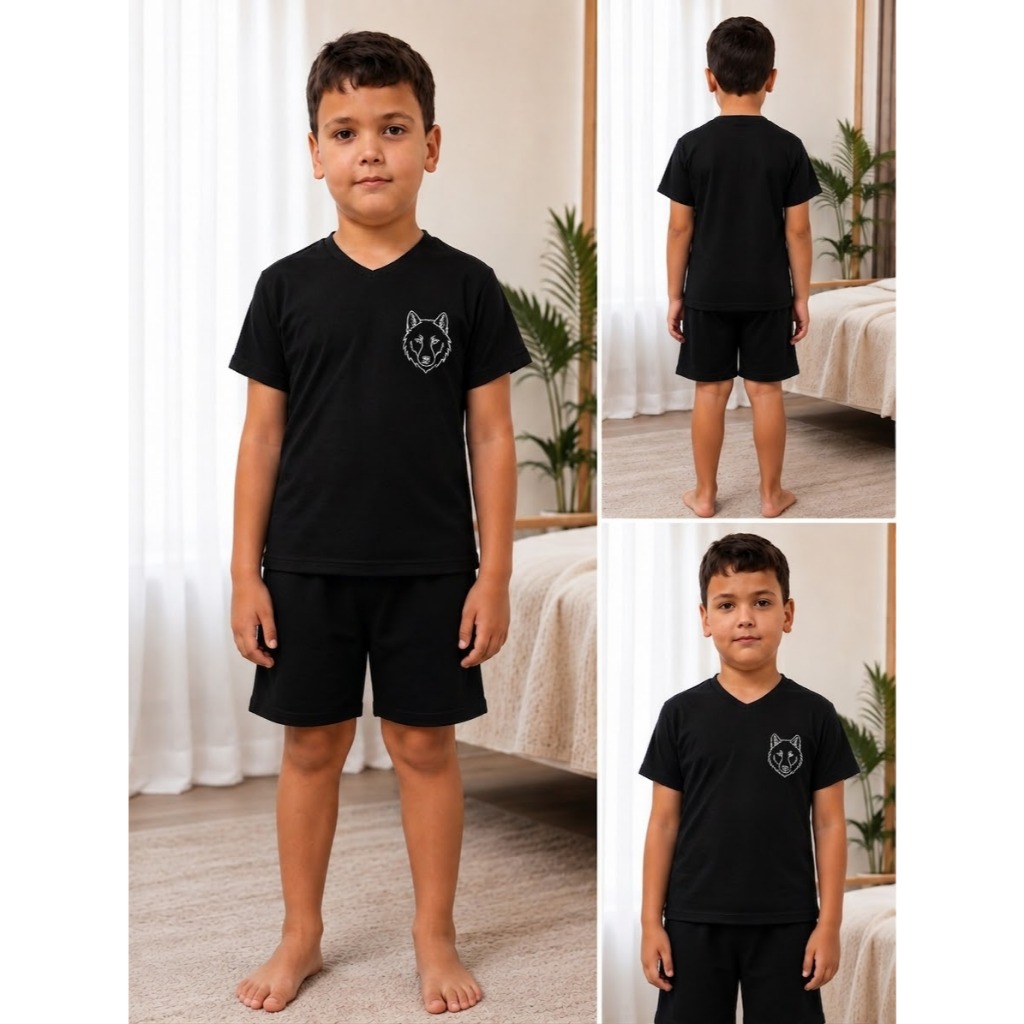 Pijama Infantil Menino Verão Camisa Manga Curta e Bermuda em Suede