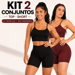 Kit 2 Conjunto Fitness Short e Top Feminino Básico Academia Sem Transparência