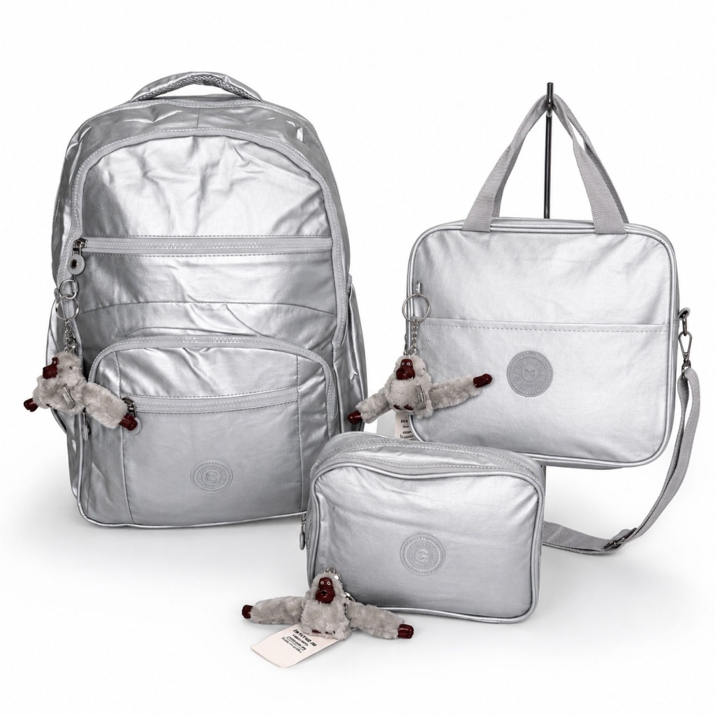 Kit Mochila Grande + Estojo Box + Lancheira Térmica Com Chaveiro Escolar Faculdade Viagem Trabalho
