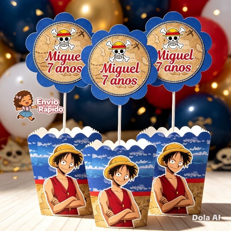 kit de Centro de Mesa Personalizado Caixa Cachepot  One Piece Cachepô Enfeite Arranjo
