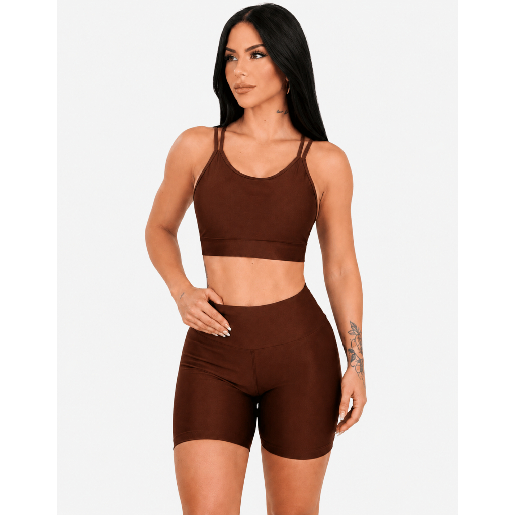 Conjunto Fitness Feminino Short Zero Transparência Top Alcinha Reforçada Academia Treino