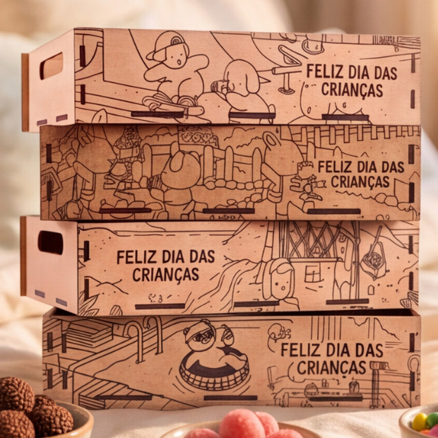 Kit 10 Bandejas Cesta MDF 10x15 Dia das Crianças Lembrancinha Festa Infantil Atacado Revenda