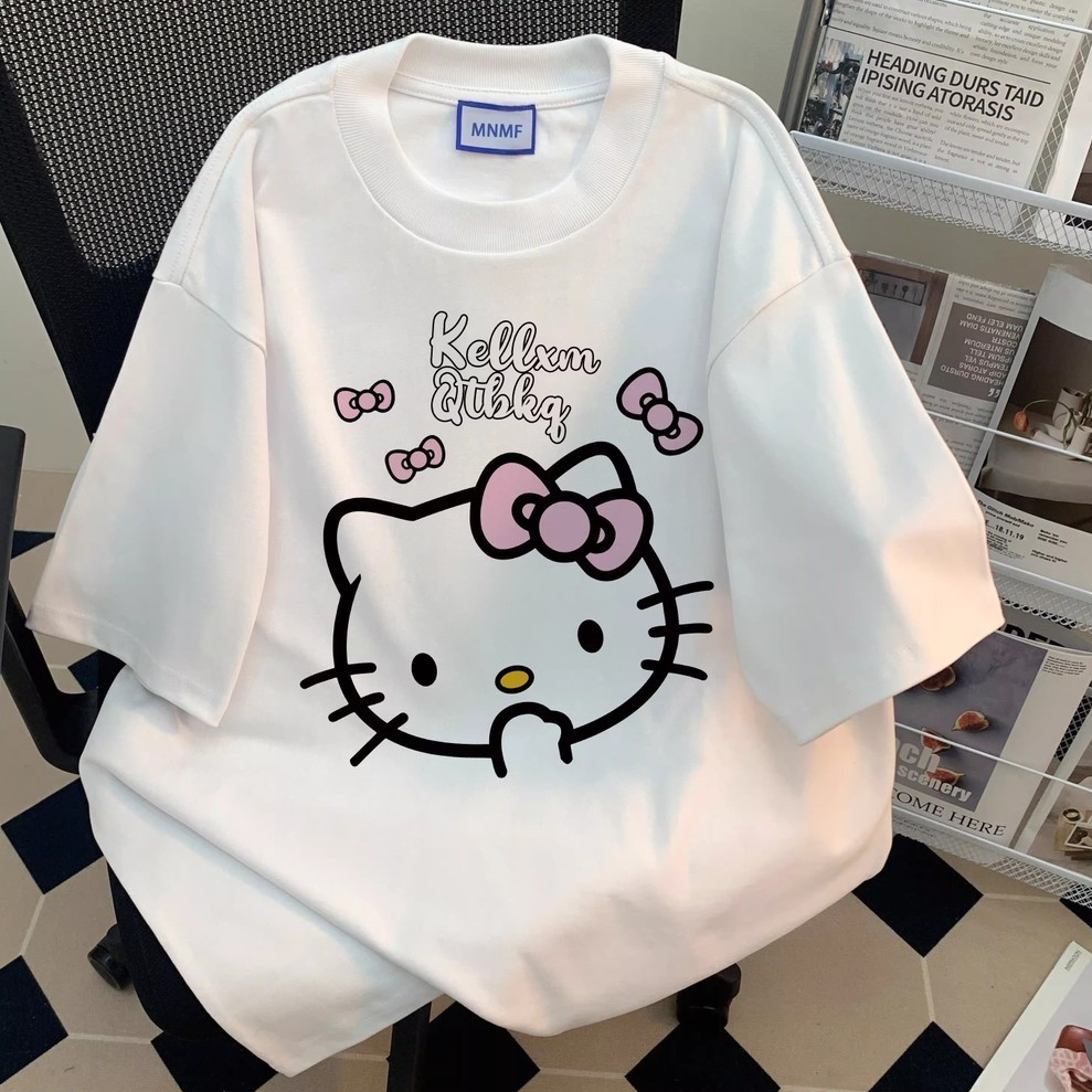 Camiseta Algodão Premium Unissex Streetwear Tendência Estampa Exclusiva Hello Kitty Confortável