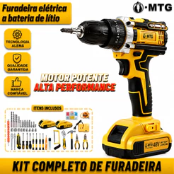 Parafusadeira e Furadeira de Impacto 48V Profissional - Kit Completo c/ 2 Baterias 128 Acessórios LED e Maleta