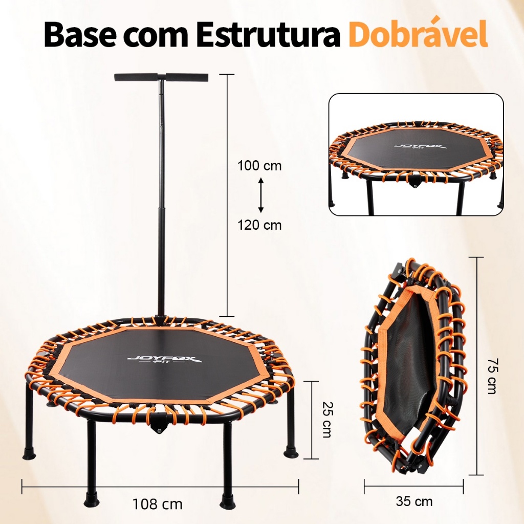 Trampolim Jump Profissional Dobrável 105cm com Elástico e Barra Ajustável 3 Alturas · foto 2