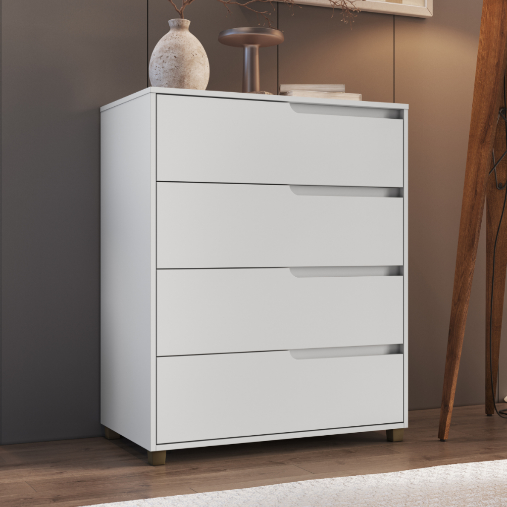 Cômoda para Quarto 4 Gavetas 104x80 Cm Viena Branco 100% MDF Casamia