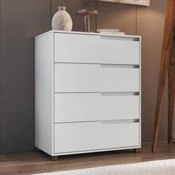 Cômoda para Quarto 4 Gavetas 104x80 Cm 100% MDF Viena Branco Casamia