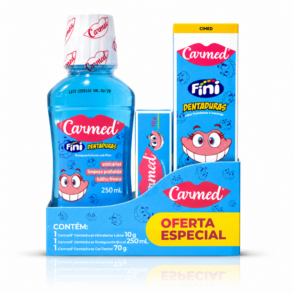 Kit Carmed Fini 1 Enxaguante Bucal 250ml + Creme Dental 70g + Hidratante Labial 10g