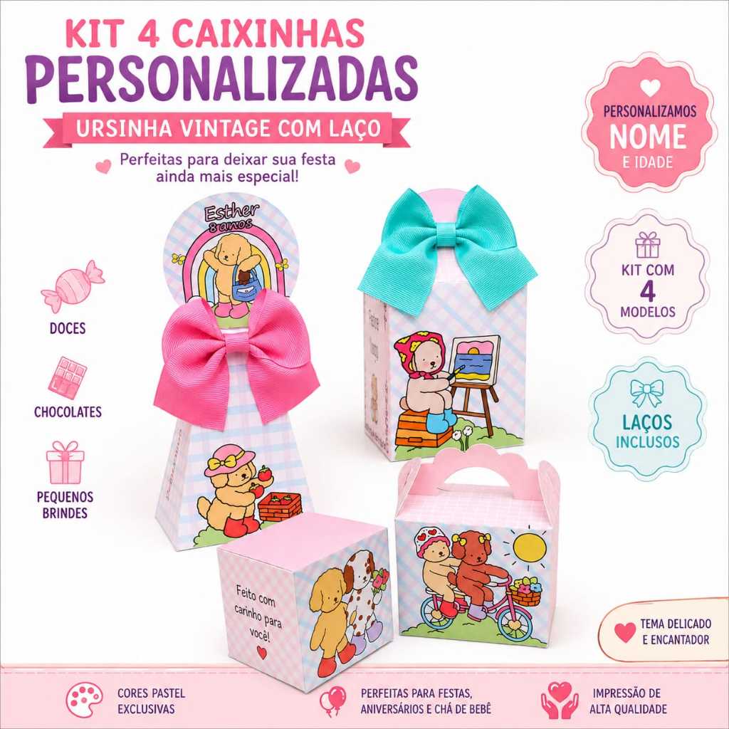 Kit Caixinhas Personalizadas Para Festa, Lembraçinhas, festas menina, Festas menino, Festa infantil, Decoração, Kit