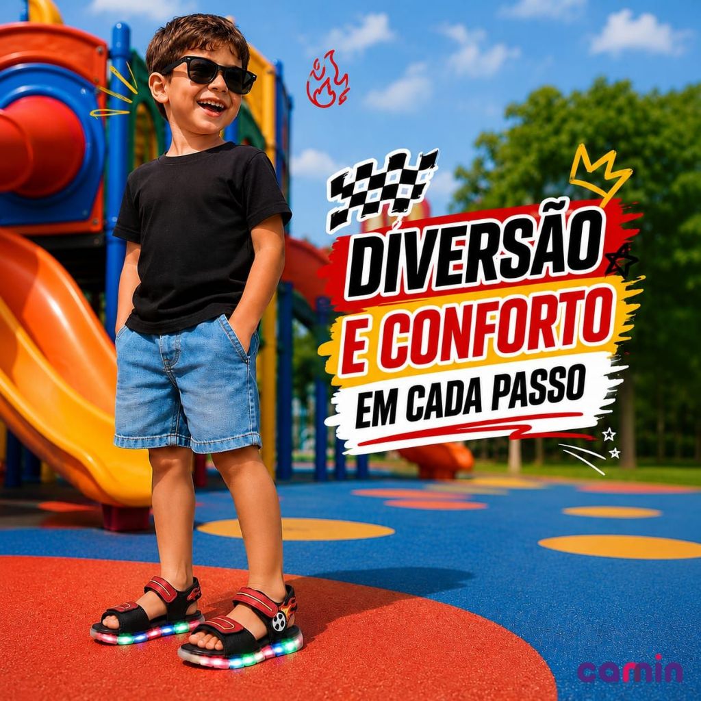 Sandália Infantil Menino Papete Carro LED Antiderrapante Macia Confortável Casual Brilho · foto 2
