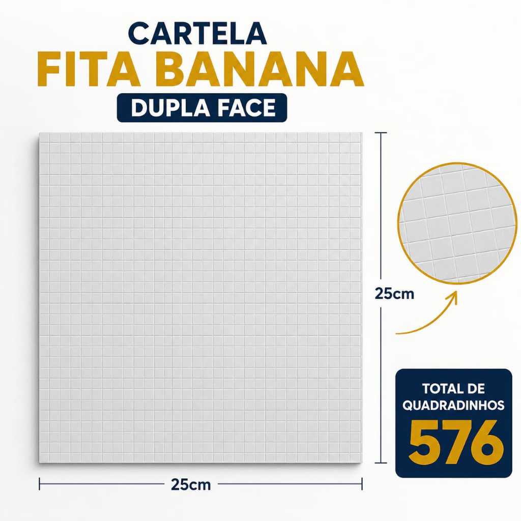 1/2/3 Cartela Fita Banana Dupla Face De Espuma Pré-Cortada em Quadradinhos 4mm