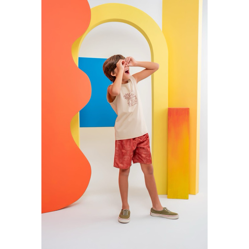 Conjunto Infantil Masculino Verão Regata e Bermuda Estampada | Roupa Menino | Look Infantil