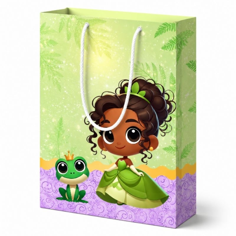 Sacola Pegue e Monte Princesa Tiana 10x15cm | Princesa e o Sapo | Sacolinha Personalizada para Festa Infantil