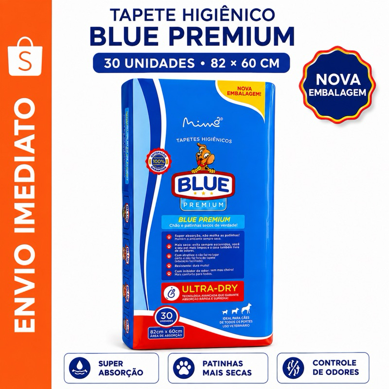 Tapete Higiênico para Cachorro Blue Premium Ultra Dry 82x60cm Antivazamento