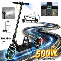 Patinete Elétrico Adulto, 500W Scooter Elétrica, Velocidade Máxima de 30 KM/H com Controle de Aplicativo Bluetooth