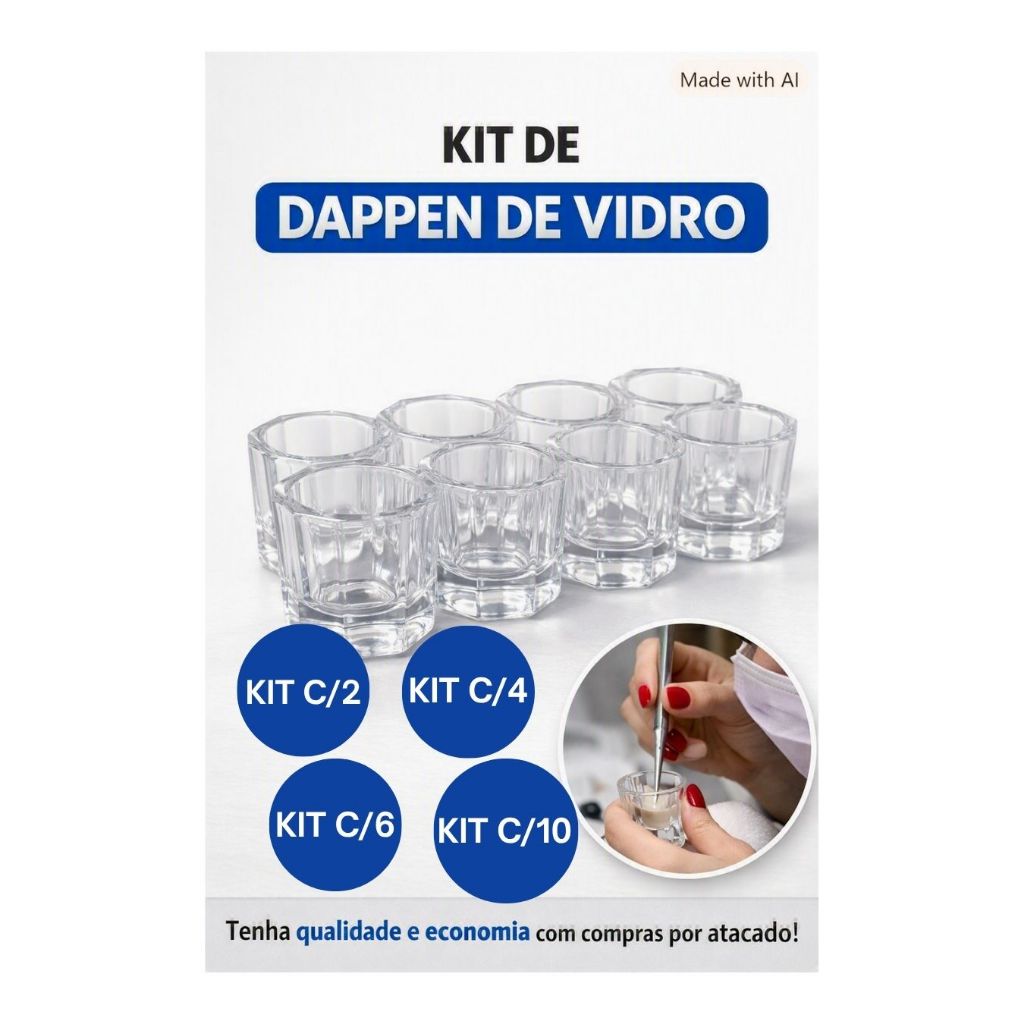 Dappen de Vidro Profissional 02 a10 Unidades – Ideal para Henna e Lash Designer