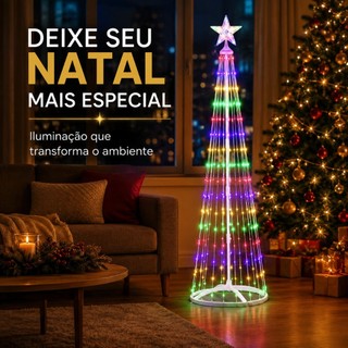 Árvore De Natal Cônica 3D LED RGB Iluminada Com Estrela Topo USB Decoração Natalina