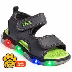 Sandália Papete Infantil Klin Light Menino com LED e Tira Aderente Grafite e Verde