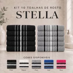 Kit 10 Toalha de Rosto Stella 40x70cm Algodão Premium Felpuda Macia Lavabo
