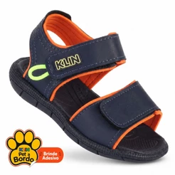 Papete Infantil Menino Klin Tic Tac Anatômica Leve Confortavel Escolar Azul Marinho com Laranja e Detalhe Neon