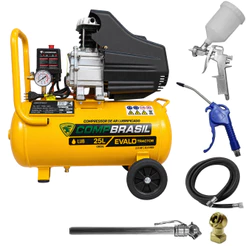 Compressor Portatil Lub 8,6Pés 2HP 25 Litros com Kit Multiuso 5 Pçs EVALD TRACTOR COMBRASIL