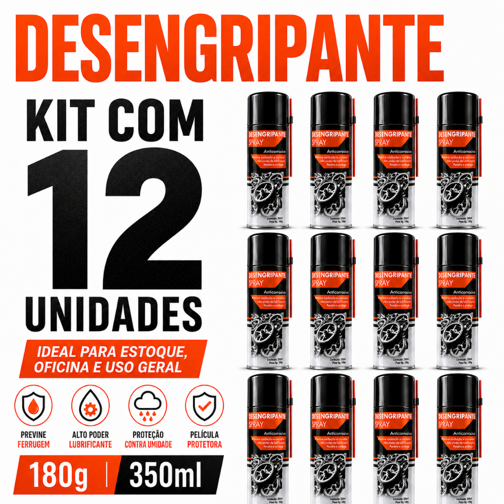 KIT 12 Desengripante Lubrificante Anticorrosivo 180g 350ml