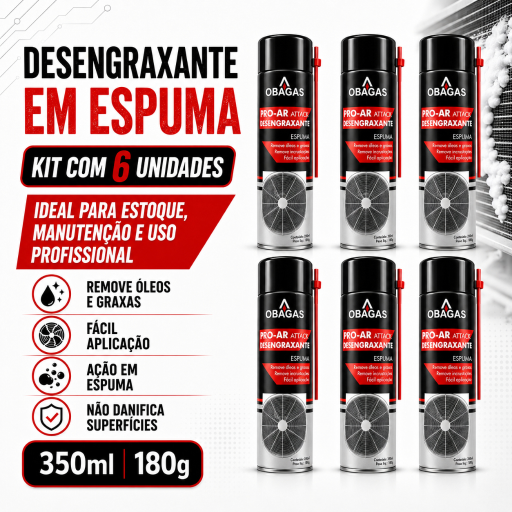 KIT 6 Desengraxante em Espuma Óleos Graxas Incrustações Facil Aplicação