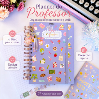 Caderno Wire-o A5 Professora 120 Folhas Decoradas Planejamento de Aula Papelaria Lilás