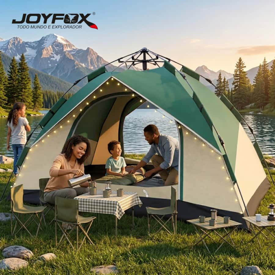 JOYFOX Barraca De Acampamento 4-5 Pessoas Portátil A Prova D'agua Dois Andare Barraca Camping