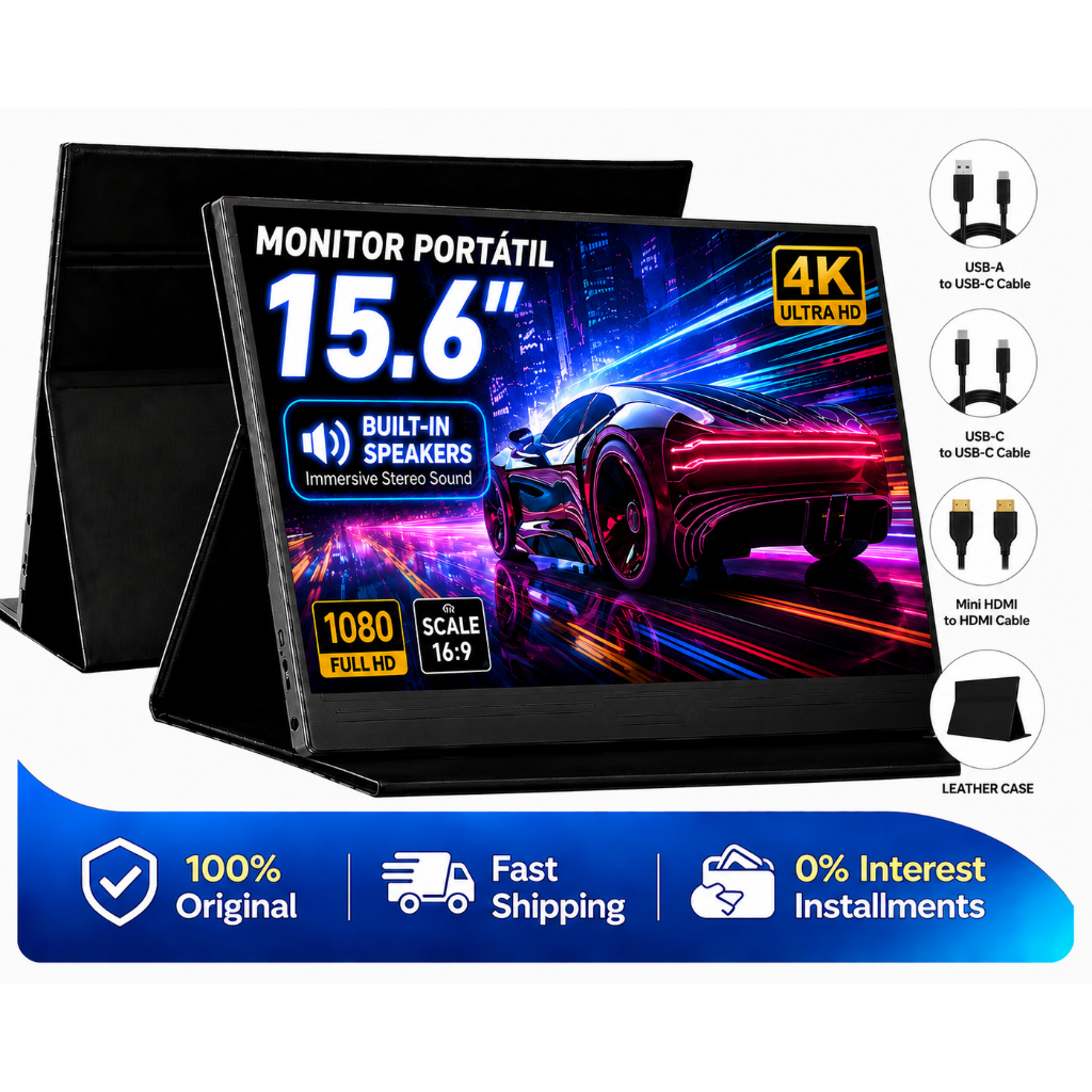 Monitor Portátil 15.6" Touchscreen FHD 1080P, 4K IPS Plug-and-Play HDMI/Type-C p