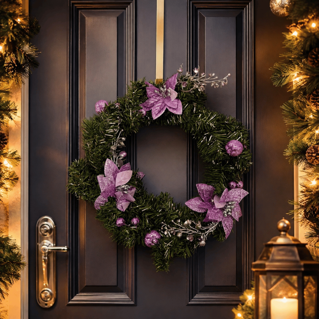 Enfeite Natalino Guirlanda 35cm Poliéster Lilás Azul Dourado - Wincy Natal / Decoração Porta Árvore