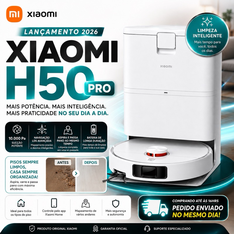 Robô Aspirador Xiaomi H50 Pro Mop Giratório Lavagem automática /Estação autolimp