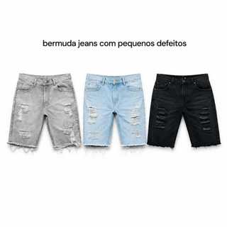 Bermuda Jeans Masculina Rasgada Pequenos Defeitos Queima de Estoque