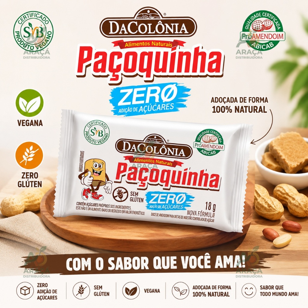 Paçoca Rolha Zero Açúcar Pote com 32 un - 576G - DaColônia — imagem 2 de 2