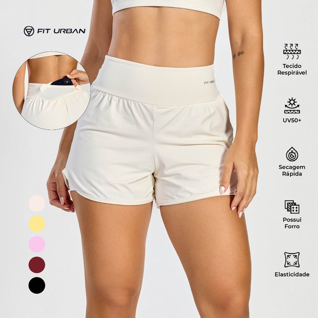 Short Feminino Duplo Soltinho Com Bolso Casual e Esportivo