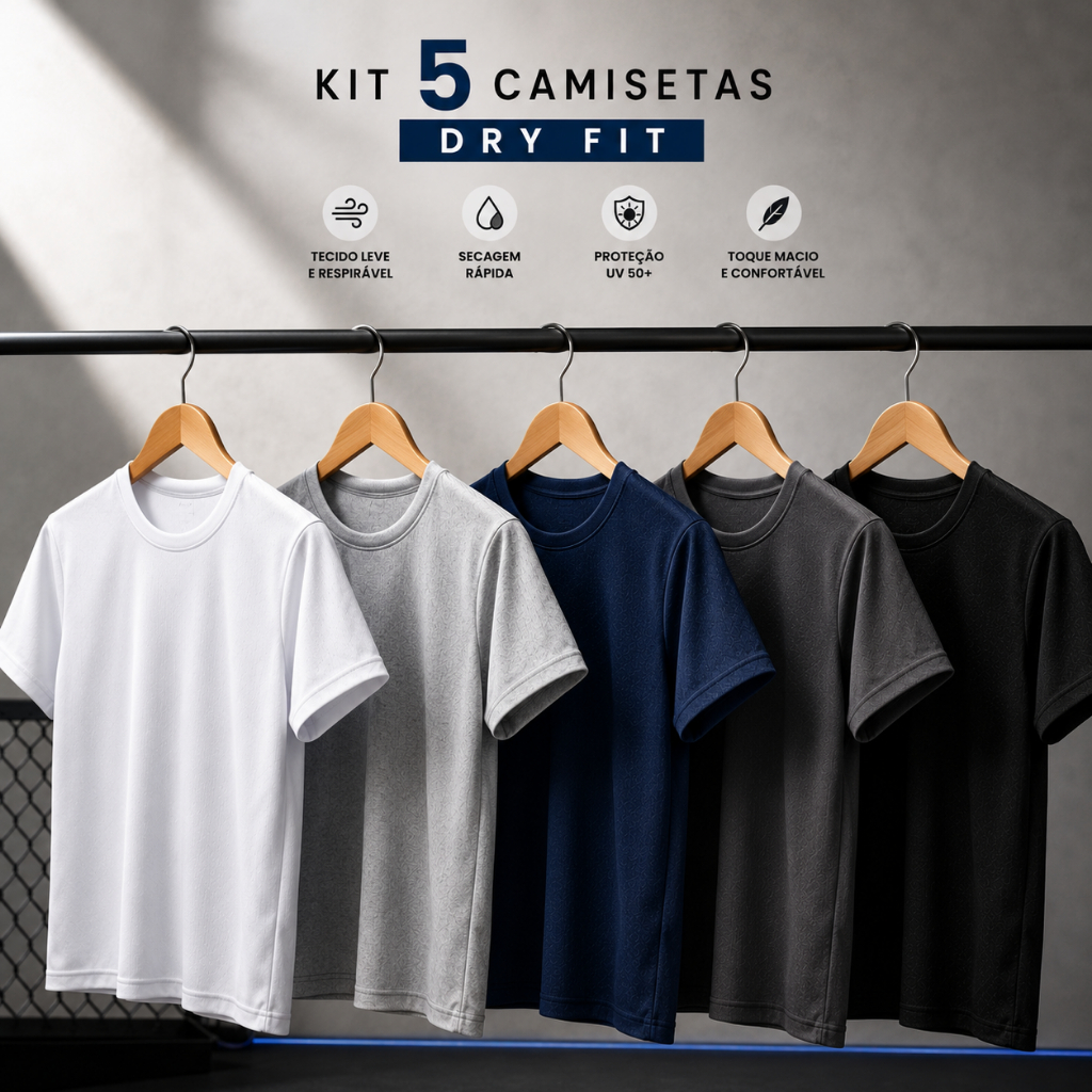 Kit 5 Camisetas Infantil Dry Fit Unissex – Leves e Confortáveis