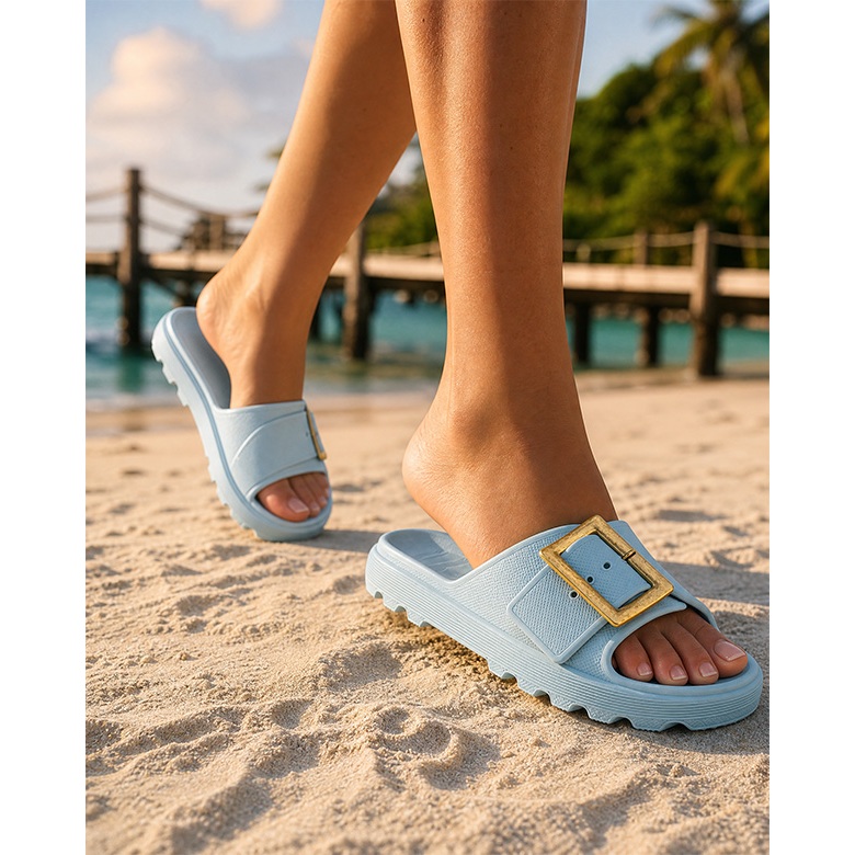 Chinelo Feminino Confortável Leve Macio Antiderrapante para o Dia a Dia, ajuste com Fivela - Azul