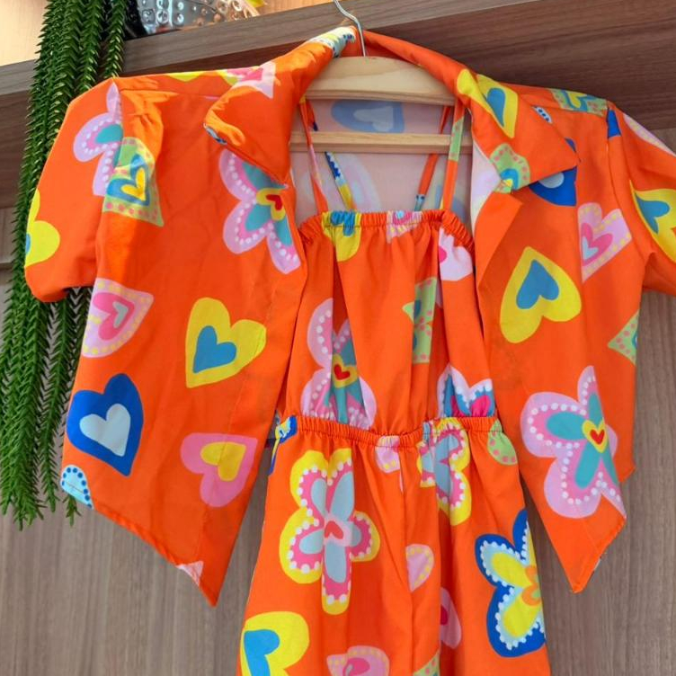 Conjunto macacão Infantil Feminino Estampado Colorido Criança 2 a 10 anos