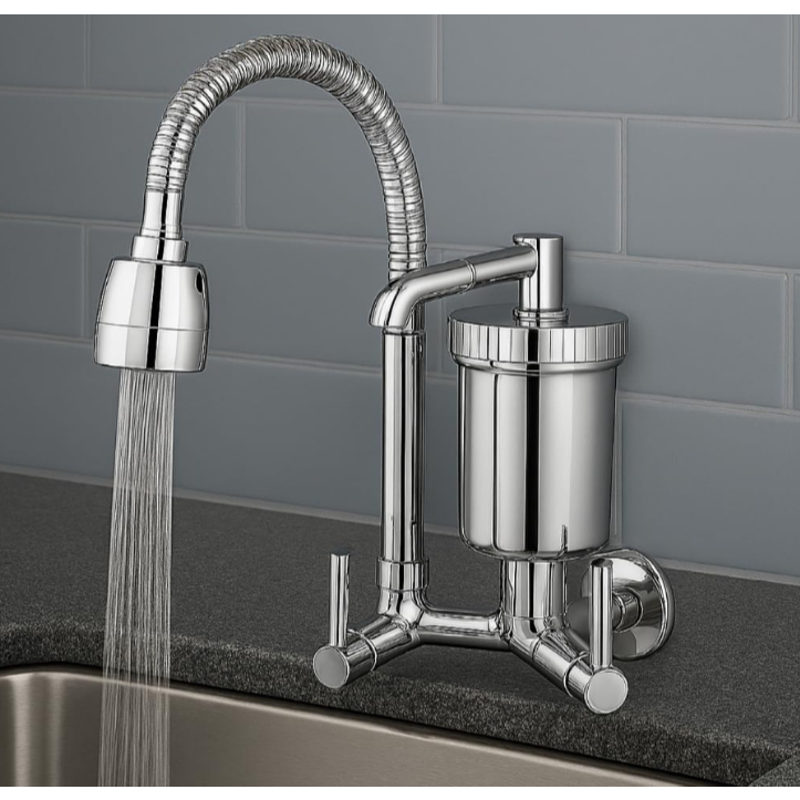 Torneira Filtro de Parede Gourmet Cozinha Flexível Jato Duplo Cromada 1/4 de volta Lux