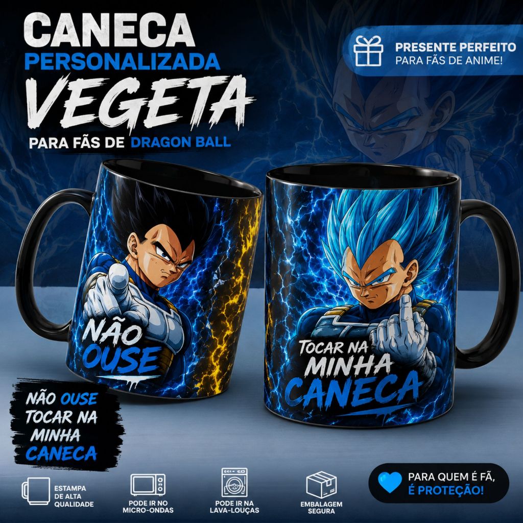 Caneca Vegeta Não ouse tocar na minha caneca seu verme insolente Dragon Ball Presente para Fã de Anime