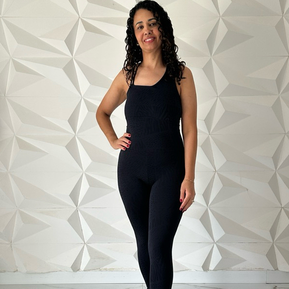 Macacão Fitness Feminino Academia Poliamida Zero Transparência Jacar Preto Super Elasticidade