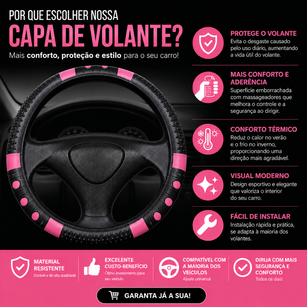 Capa de Volante de Carro Universal Acessório Automotivo de Proteção