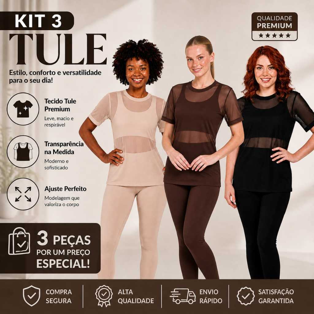 Kit 3 Blusas Tule Feminina Transparente Manga Curta Fitness Academia Treino Musculação Camiseta Esportiva Antissuor